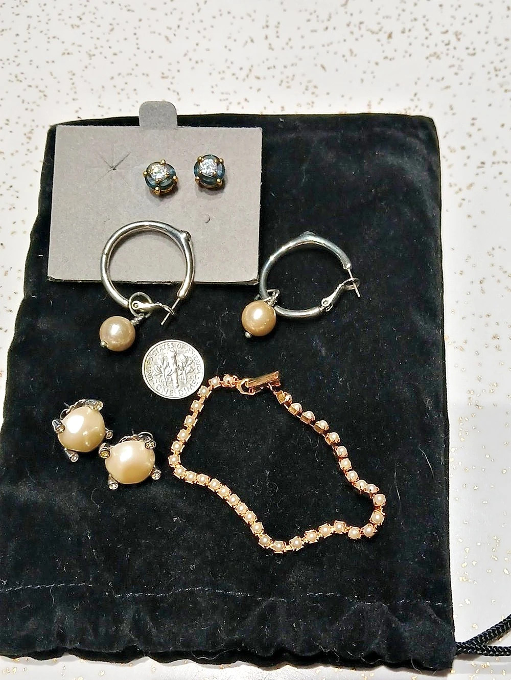 Avon Pearl And Sapphire Earrings With Braclet